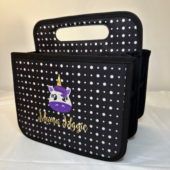 Thirty-One Double Duty Caddy Black White Dot Collapsible Tote Unicorn Organizer - Picture 1 of 9